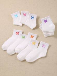 20/10/5 Pairs Random Kids White Series Elastic Crew Socks, Soft & Comfortable, Breathable, White Socks Bows For Girls, Fall Socks Baby Halloween Socks - Multicolor - View 8