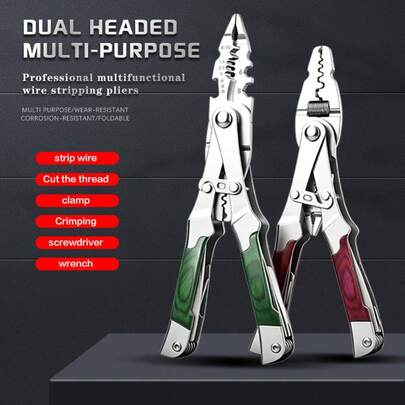 1PC New Multi-Function Wire Stripper Cable Cutter Crimping Pliers Convertible Head Shape Cutting Winding Etc. Electrician Professional Repair Tool Wire Circuit Repair Pliers Suitable For Home Factory Office Auto Repair Etc.