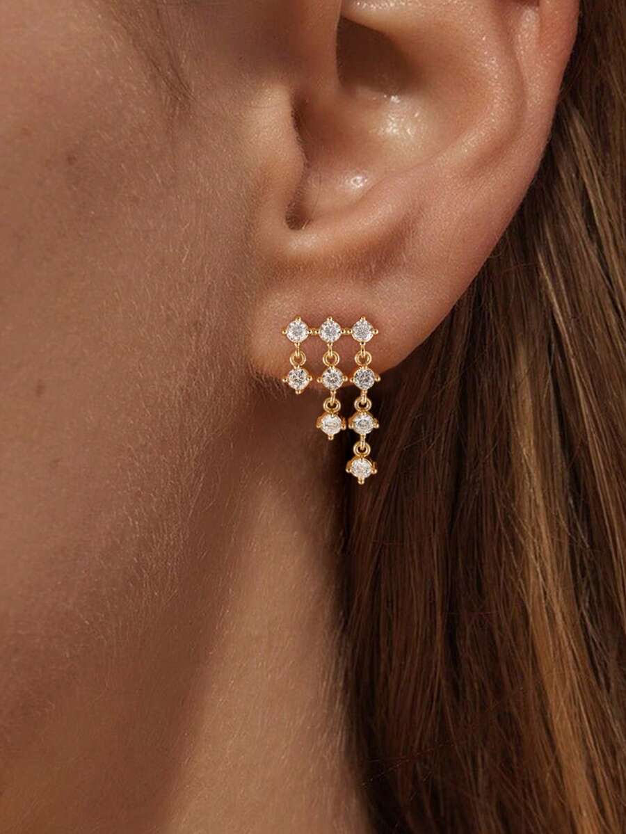 精緻 14K 鍍金 CZ 圓珠耳環-簡約優雅垂墜耳環,女性亮眼長墜耳環,防水金飾,獨特紀念禮物 - 款式14 - 查看 1