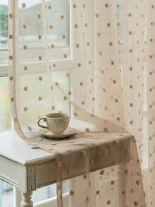 1 Panel Or 2 Panels Beige Fluffy Ball Sheer Curtain, Modern Minimalist Style, Rod Pocket Design, Translucent But Not See-Through, Washable And Easy Care, Suitable For Living Room, Bedroom, Various Room Types - Brown - View 10