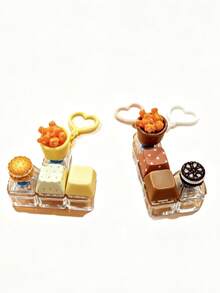 1pc Cute Fried Chicken Bucket Polka Dot Keychain With Button Cap Pendant, Bag Accessory, Suitable As A Gift For Friends - Multicolor - View 5