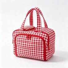 1pc Lightweight Plaid Mommy Bag, Stroller Hanging Bag, Large Capacity With Divided Compartments And Dual Openings, Suitable For Baby Bottles, Cosmetics And Travel Toiletries - Multicolor - View 6