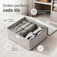 Foldable Underwear Storage Box With Lid And 16 Compartments, Non-Woven Fabric Organizer For Socks And Lingerie, 32x28x11cm - 灰色 - 查看 6
