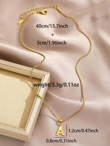 1pc Gold Tone A-Z Initial Letter Pendant Necklace Textured Box Chain Y2K Jewelry For Girls Boys Daily Wear School Party Vacation Style - Gold - View 7