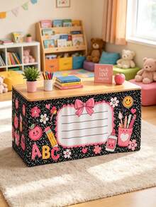 1 buah Taplak Meja Motif Alat Tulis ABC Lucu, Taplak Meja Bunga Kartun Latar Belakang Hitam, Dekorasi Meja Guru Kelas untuk Kembali ke Sekolah, Hanya Taplak Meja Saja - MultiWarna - View 1