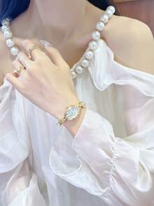 SOCENI 1件新款時尚金色女款手錶，復古奢華極簡優雅百搭石英手錶，女性禮物 - 金色 - 查看 13