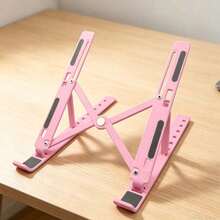 1pc Silver Laptop Stand, Foldable Height Adjustable Laptop Holder For Desktop, Portable For Travel, Universal Desktop Laptop Stand, Relieves Neck Pressure, Hollow Ventilation, No Obstruction To Bottom Heat Dissipation, Handheld Storage, Minimalist Design, Thickened Bracket, Universal Portable Storage Adjustable Tablet Stand, Suitable For All Laptops (Approx. 25.3cm) - Multicolor - View 9