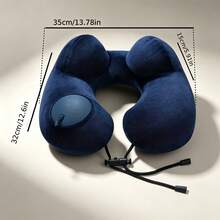 U-Shaped Inflatable Portable Polyester Travel Neck Pillow With Detachable Zipper Pillowcase, Ideal For Side Sleeping, Suitable For Airplane, Car, Nap, Travel Accessory - Multicolor - View 5