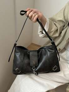 2026 Fashion New Black Soft Leather Large Capacity Commuter Casual Tote Bag, Fashionable Shoulder & Crossbody Large Bag - Black - View 4