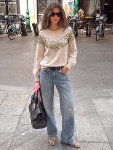 GLAMMY Autumn/Winter New Sexy Elegant Cute Y2K Gold Sequin Patchwork Shiny Women's Sweater - Apricot - View 4
