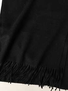 1pc Solid Color Fluffy Synthetic Cashmere Tassel Scarf, A Fashionable Windproof Shawl For Ladies, Suitable For Daily Wear In Autumn/Winter, For Matching With Outfits. - Black - View 3