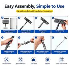 Professional 175 Inch (Approx. 445 Cm) Squeegee Window Cleaning Brush 2-In-1 Rotating Window Cleaning Tool Kit, Glass Cleaning Magic Tool High-Rise Glass Wiper Cleaning Tool With 10-Section Extension Pole, Adjustable Length, Suitable For Indoor/Outdoor Windows And Car Glass - Cleaning Tools - View 4