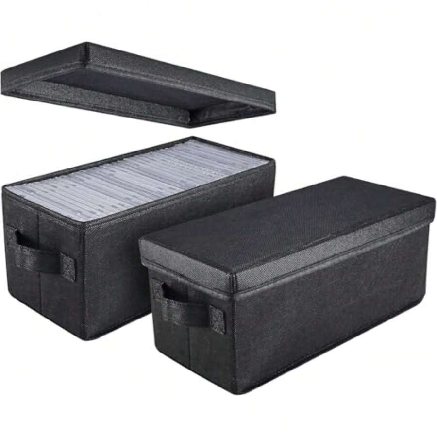 UENTIP Cajas de Almacenamiento para CD - Paquete de 2 Soportes - 13.3 x 5.9 x 5.3 Pulgadas, Contenedor Con Capacidad para 30 CDs en Fundas de Joyería Completa o 60 en Fundas Delgadas - Multicolor - Ver 1