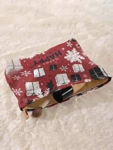 1Pc Double-Sided Christmas Gift Pattern Corduroy Zipper Cosmetic Bag,Toilet Bag,Lined Large Capacity Organizer For Travel,School & Student Daily Use - Multicolor - View 4