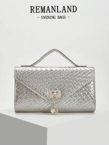 REMANLAND Women's Elegant Solid Color Envelope Clutch Bag, Elegant Evening Handbag, Flap Lock Design, Suitable For Wedding Guests, Evening Parties, Balls And Formal Occasions - Silver - View 1