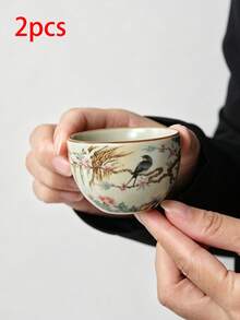 1/2/4/6pcs New Chinese Style Ceramic Tea Cups, Elegant Floral & Bird Painted Host Cup, Tea Room Cup, Home Cup, Afternoon Tea Single Cup, Tea Tasting Cup, Drinking Cup, Tea Set, Gift - Multicolor - View 11