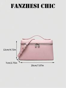 Lychee Textured Box Bag Handbag Zipper Closure Minimalist Style Handheld Crossbody Dual-Use Square Body Can Hold Phone Lipstick Keys Suitable For Commuting Work Dating Shopping Daily Outings - Baby Pink - View 2