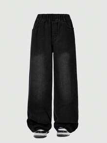 Boys' Casual Loose Straight Washed Denim Jeans - Black - View 2