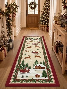 1pc Vintage Christmas Long Runner Rug, Kitchen Mat Suitable For Bathroom, Kitchen, Outdoor, Hallway, Bedroom, Living Room, Machine Washable Easy To Clean, Non-Slip Entryway Mat, Bedroom Decor Autumn Decoration Rug Accessory - Multicolor - View 4