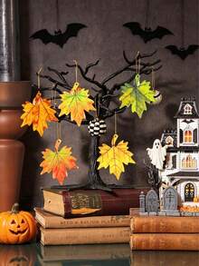 24pcs Wooden Maple Leaf Decorations, Unfinished DIY Wooden Crafts For Painting, Hollow Blank Hanging Ornaments, Thanksgiving And Harvest Festival Supplies, Autumn Party Ceiling Fireplace Home Decor Hanging Accessories - A - View 2
