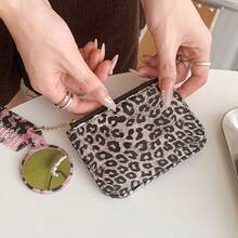 Leopard Print Multi-Slot Mini Wallet PU Zipper Coin Purse With Chain, Comb And Mirror, Can Be Attached To Bag - Multicolor - View 10