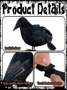 Halloween Shoulder Crow Decoration, Realistic Black Feather Crow Statue With Shoulder Strap, Suitable For Halloween Costume Party - Multicolor - View 8