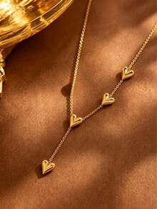 1 Set Elegant Style Heart-Shaped Design Stainless Steel Jewelry Set Suitable For Going Out, Shopping And Dating With Friends - Yellow Gold - View 6