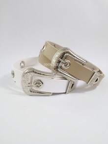 2.5CM Women's Belt With Metal Eyelets Boho Summer Gift - 白色+米色 - 查看 1