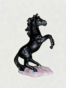 1pc Creative Leaping Horse Statue - Black Resin Stallion Sculpture With Pink Base, Suitable For Living Room, Office Desk And Collectible Decor, Leaping Horse Statue, Black Stallion Small Statue, Pink Marble Base Decoration - 1PC - View 12