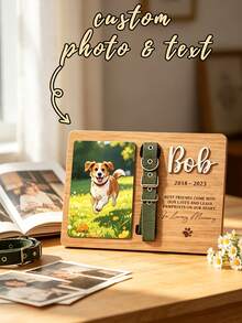 Personalized Custom Pet Memorial Plaque With Photo & Collar Clip, Engraved Name/Life Years/Quote, Wooden Base, Photo Slot, Collar Holder – Perfect For Home Decoration, Keepsake Gift For Pet Lovers (Dog/Cat Owners) - Multicolor - View 1