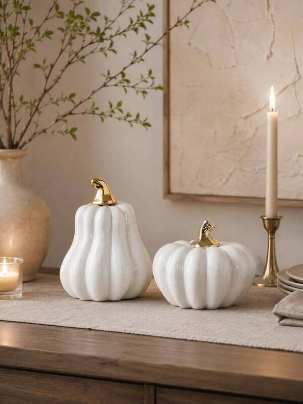 Creative Pumpkin Figurine, Living Room Art Decor, White Pumpkin, Home Decor Ornament, Holiday Gift, Autumn Harvest Decoration, Halloween Gift