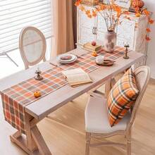 1pc Autumn Vintage Orange Brown Plaid Print Home Decor Table Runner - Polyester Stiff Fabric, Rectangular, Ideal For Holiday Dining And Outdoor Parties, Suitable For Home Dining Room And Restaurant, Kitchen Supplies, Party Table Decoration - Brown - View 8
