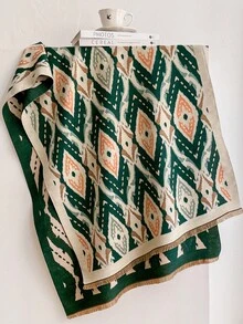 1pc Vintage Rhombus Ikat Pattern 65*180cm Shawl, Heavy Brushed Polyester Imitation Cashmere, Fall Winter Multi-Use Wrap For Trip Gathering - Multicolor - View 17