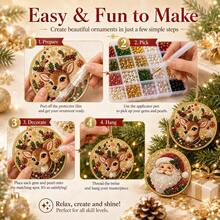 Diamond Painting Christmas Decor Set, Round Rhinestone Mosaic Pendant, Santa Claus Snowman Reindeer Christmas Tree Ornament, Holiday Home Christmas Tree Hanging Decoration - A - View 8