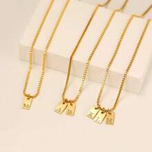 1pc Customized Personalized Initial Pendant Necklace, Initial Pendant Necklace, Engraved Necklace, Family Initial Pendant Necklace, Customized Bar Pendant Necklace, Christmas Gift, Gift For Her, Customized Family Birthstone - Gold - View 5