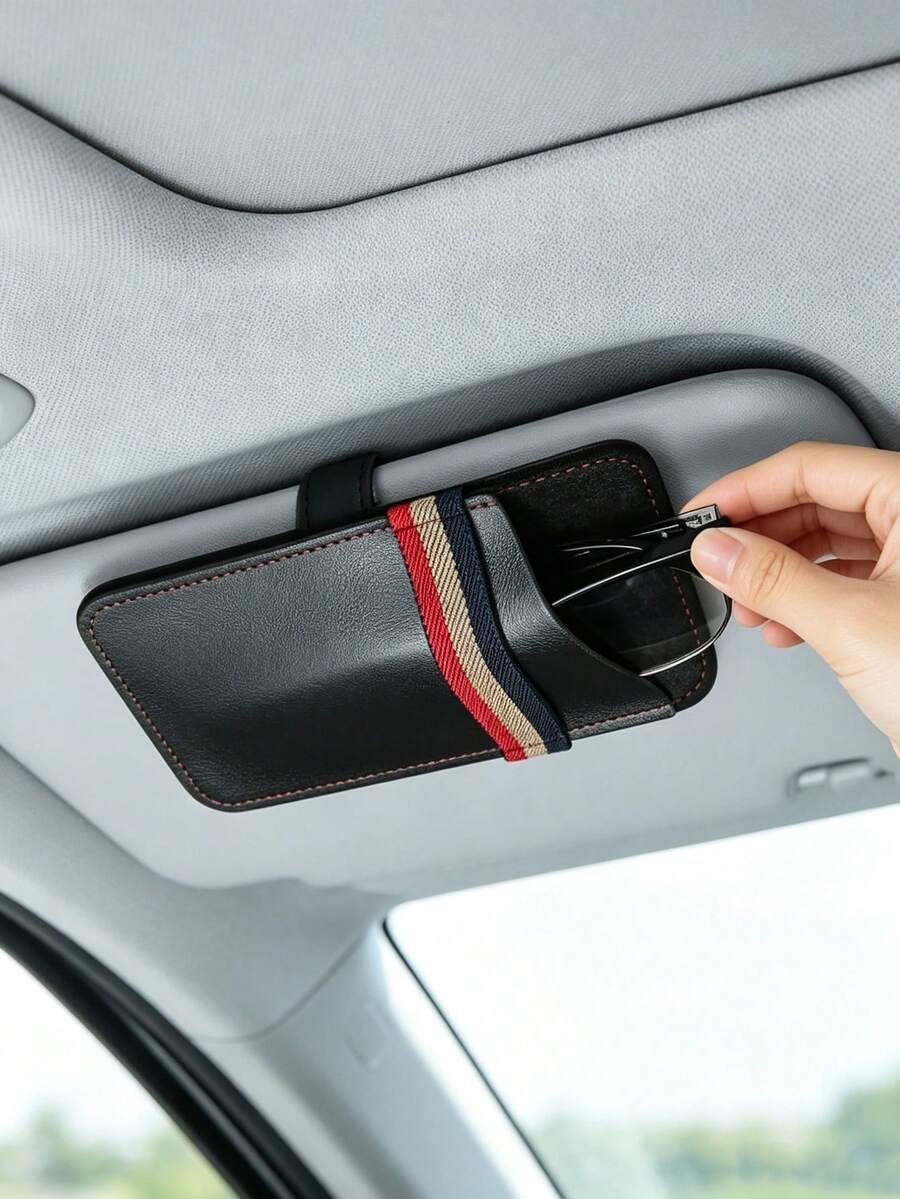 1件裝現代簡約風車用遮陽板背掛式眼鏡收納袋，防刮眼鏡與卡片收納整理包，遮陽板眼鏡夾收納袋，實用車內配件，適合日常開車、公路旅行、四季使用