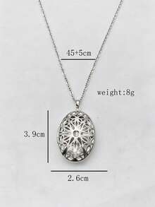 1pc Casual Stainless Steel Oval-Shaped Gratitude Photo Pendant Necklace, Unisex, Suitable For Daily Wear, Holiday Wear, Thanksgiving Wear, Niche Luxury, Minimalist Versatile, High-End Design - Silver - View 8