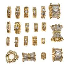 2pcs 18K Gold-Plated Cubic Zirconia Spacer Beads Rhinestone Round Flat Heart Twist Metal Spacers For DIY Bracelet Necklace Jewelry Making Findings - Gold - View 9