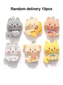 10/20/100pcs Resin Jewelry Accessories Cat Holding Fish Kitten Pendant DIY Handmade Bracelet Keychain Necklace Charm - Kitten - View 19
