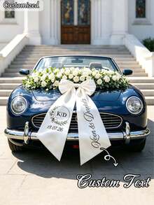 客製化新婚婚車蝴蝶結，可個性化姓名大尺寸緞面蝴蝶結，新娘婚車裝飾，浪漫婚禮拍照道具，裝飾用，可重複使用，居家適用 - 彩色 - 查看 2