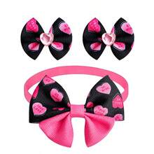 3pcs Handmade Double Layer Bow Set, Adjustable Collar & Clip-On Hair Flower, Pet Grooming Accessories, Suitable For Small And Medium Dogs And Cats, Party And Daily Wear - Multicolor - View 5