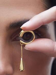 1pc Fashionable Individual Water Drop Pendant Chain C-Shaped Ear Bone Clip Ear Clip Easy All-Match Tassel No-Piercing Ear Jewelry - Multicolor - View 1