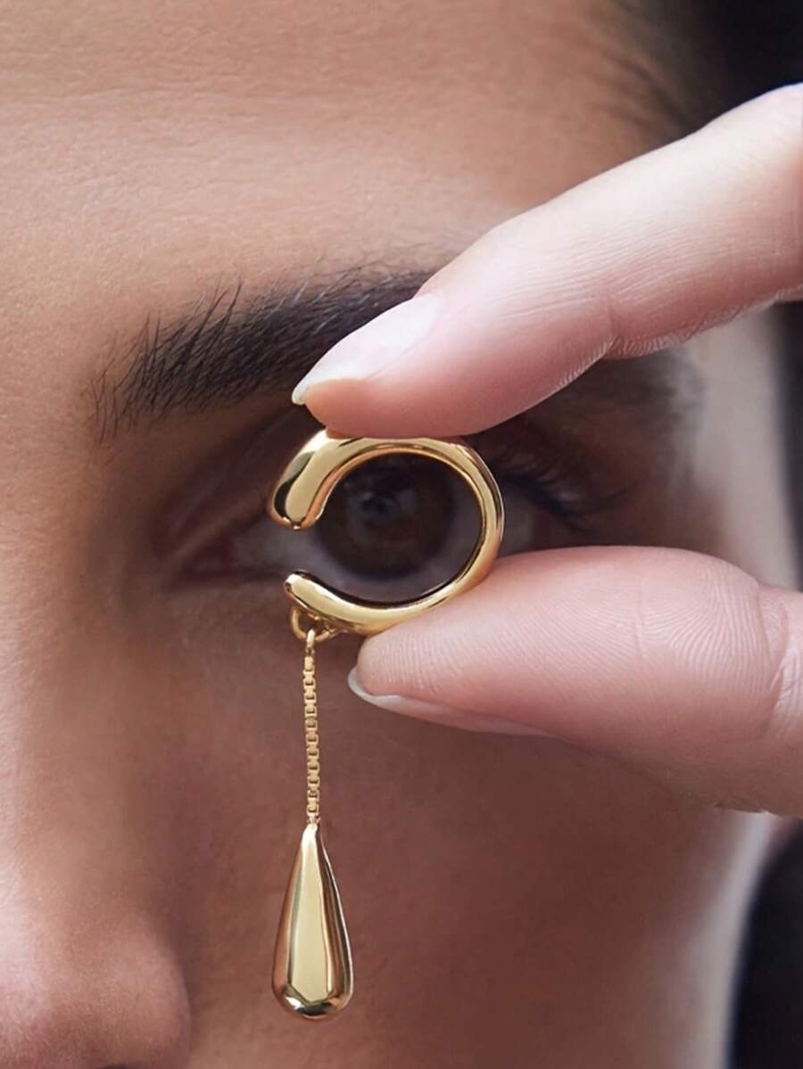 1pc Fashionable Individual Water Drop Pendant Chain C-Shaped Ear Bone Clip Ear Clip Easy All-Match Tassel No-Piercing Ear Jewelry - Multicolor - View 1