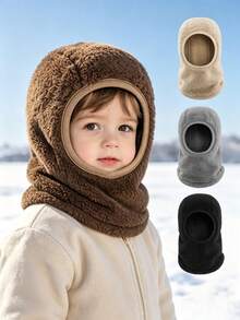 New Autumn And Winter Children's Pullover Hat, Versatile, Solid Color With Fleece Insulation, Cold Proof Hat, Scarf One-Piece Hat - Multicolor - View 1
