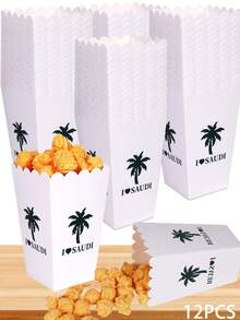 12pcs/1pc 绿色主题爆米花盒，11.5X7X5.5CM，清新绿叶风格爆米花盒/糖果盒/储物盒，适合生日/派对/节日/返校/婚礼/国庆节 沙特阿拉伯 沙特阿拉伯国庆节 - 白色B - 查看 10