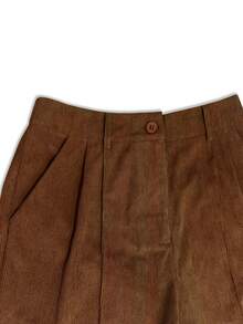 Women's Fashion Casual Solid Color High Waist Wide Leg Pants [No Belt] - Brown - View 9
