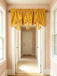 1PC New Red Bow Velvet Designer Decorative Small Window Curtain, Light-Filtering Kitchen Curtain For Multiple Uses, Rod Pocket Design, Fresh Style Finished Short Curtain - Gold - View 2
