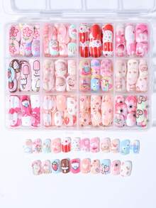 288片兒童美甲貼，Naio Kids 假指甲，免膠貼片，全覆蓋短款壓克力美甲套組，適合女孩美甲裝飾 - 彩色 - 查看 4