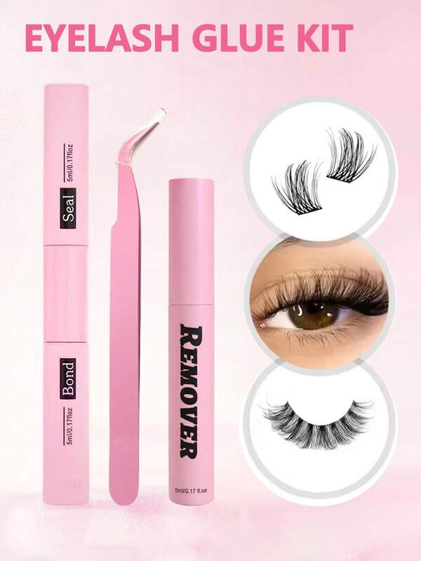 10ml Eyelash Glue & Sealer, 5ml Remover, Tweezers, Suitable For False Eyelashes, Delicate And Long-Lasting Waterproof, All-Day Wear, 2-In-1 Eyelash Glue & Sealer, Suitable For DIY Eyelash Extensions, Eyelash Glue, Essential