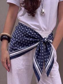 1pc 2026 Minimalist Polka Dot Print Spring Headscarf, Women's Multi-Functional Waist Belt Accessory, Fashion Headband And Hair Accessory Scarf - Navy Blue - View 5
